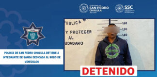 Policía de San Pedro Cholula detiene a integrante de banda dedicada al robo de vehículos