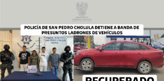 Policía de San Pedro Cholula detiene a banda de presuntos ladrones de vehículos