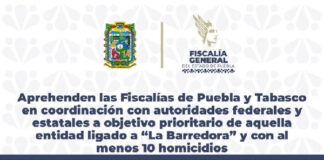 Aprehenden las Fiscalías de Puebla y Tabasco en coordinación con autoridades federales y estatales a objetivo prioritario de aquella entidad ligado a «La Barredora» y con al menos 10 homicidios
