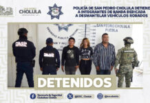 Policía de San Pedro Cholula detiene a integrantes de banda dedicada a desmantelar vehículos robados