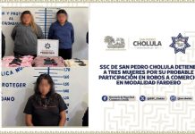 SSC de San Pedro Cholula detiene a tres mujeres por su probable participación en robos a comercio en modalidad fardero