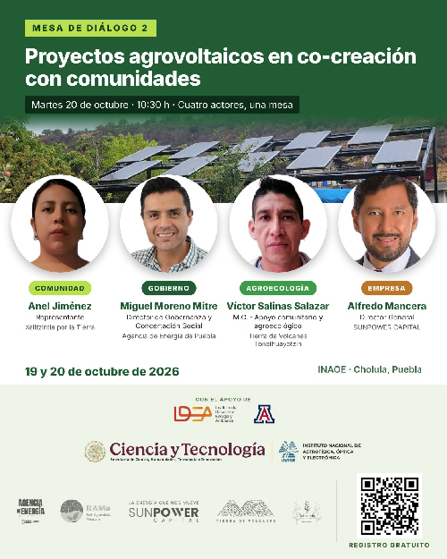 Convocan al encuentro «Innovación agrovoltaica para la resiliencia territorial», el 19 y 20 de octubre en el INAOE